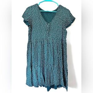 american eagle green floral babydoll dress size small tiered casual mini
